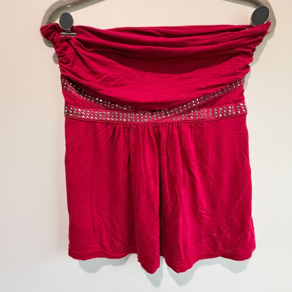 VTG Express Studded Tube Top Women Medium Red Stretch Y2K Indie Baddie Clubwear